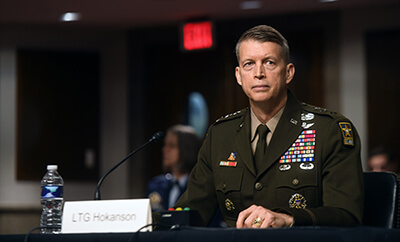 Army Gen. Daniel Hokanson testified as a lieutenant general at a Senate confirmation hearing for his appointment to the grade of general and to be the chief of the National Guard Bureau